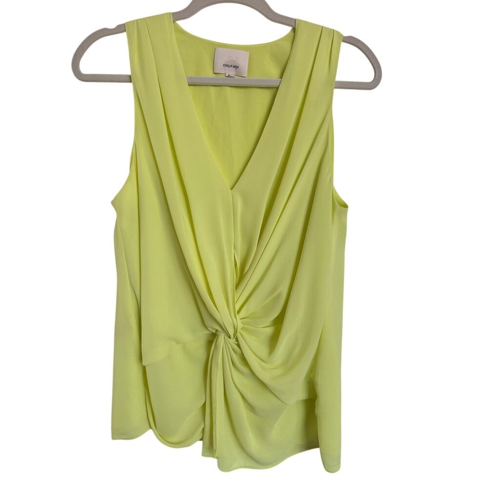 Cinq à Sept Abby Twist Front Sleeveless Top Lemongrass Blouse Small Draped VNeck